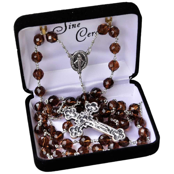 8mm Amber Crystal Rosary with Pewter Crucifix, CR538