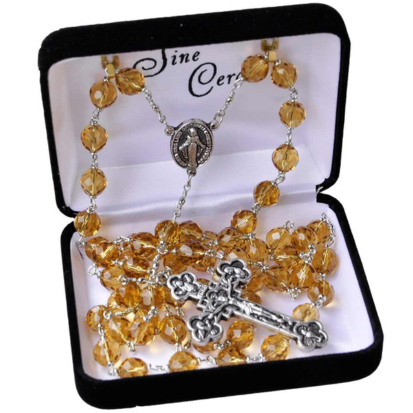 8mm Citrine Crystal Rosary with Pewter Crucifix, CR568