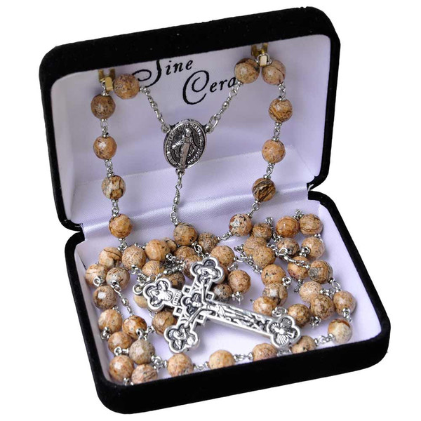 7mm Picture Jasper Faceted Bead Rosary, R1157