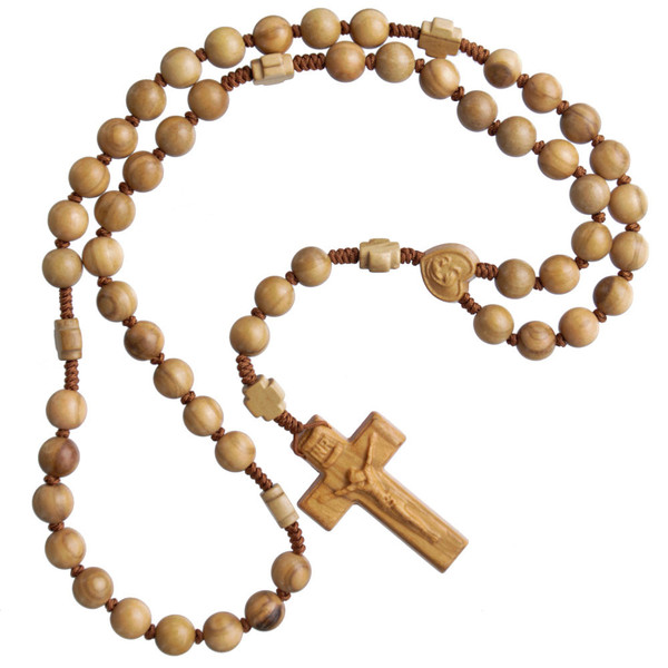 10mm Olive Wood Rosary with Cross Our Father Beads, R3554