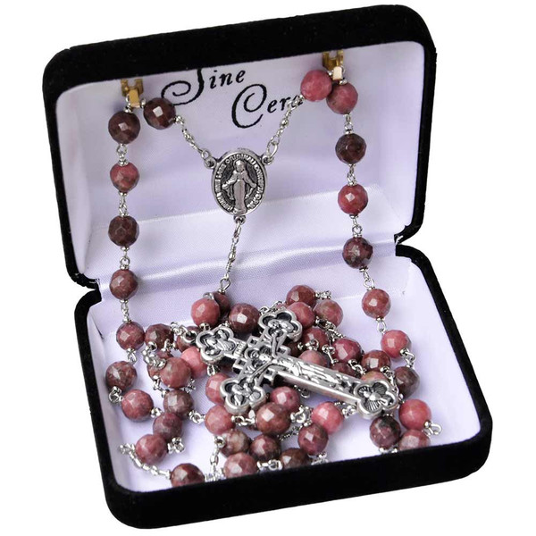 7mm Rhodonite Faceted Bead Rosary, R357