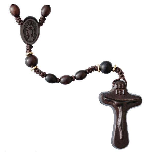 8mm Oval Dark Jujube Wood Rosary with Tau Crucifix, R3855