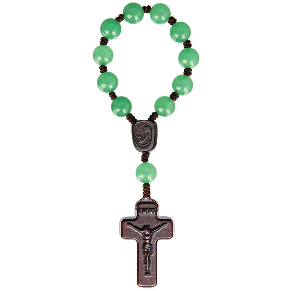 8mm Green Jade and Jujube Wood One Decade Rosary, R4718