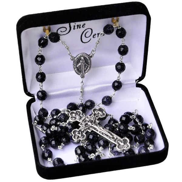 7mm Blue Goldstone Rosary, R957