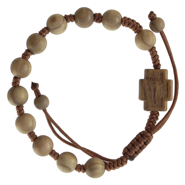 Adjustable Rosary Bracelet with 8mm Olive Wood Beads, RBS2M