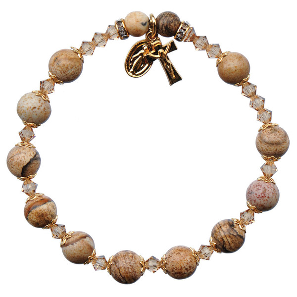 Rosary Bracelet with 8mm Genuine Picture Jasper Beads, RBS51