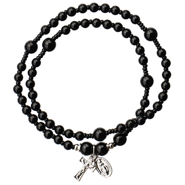 4mm Genuine Black Onyx Twist Rosary Bracelet, RBS77