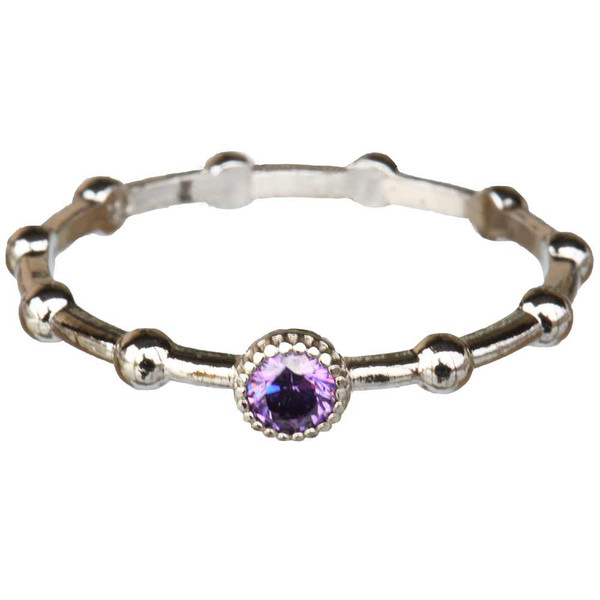 Sterling Silver February Birthstone Rosary Ring with Cubic Zirconia, RRFEB