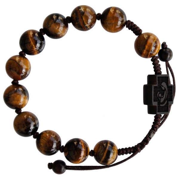Adjustable Rosary Bracelet with 10mm Tiger Eye and Jujube Wood, RSC12