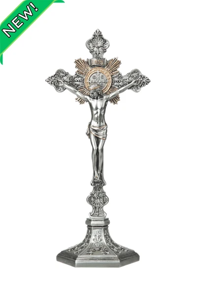 Standing St. Benedict Crucifix Pewter Style 17"/15.5" SR-77591-PE