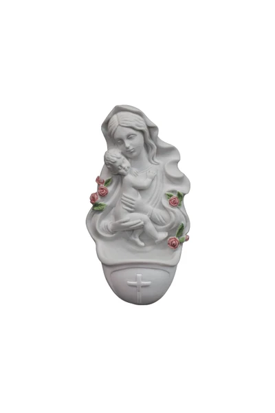 Madonna & Child Holy Water Font in White 6.5" MA-372-R