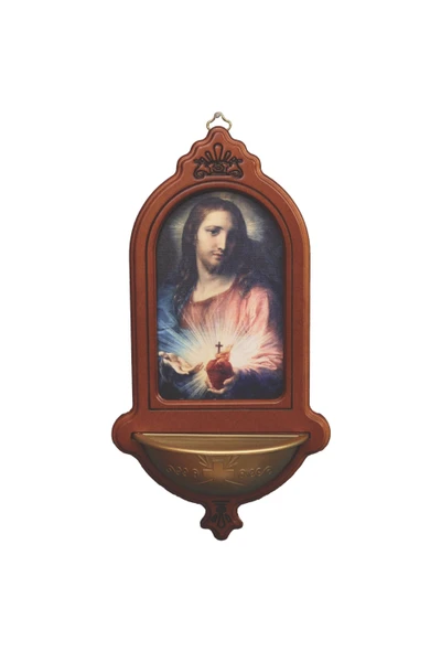 Sacred Heart of Jesus Wood Holy Water Font 5.5x10" AL-29-SHJ