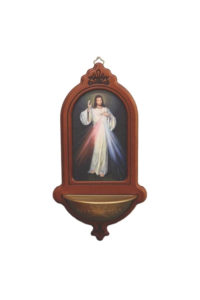Divine Mercy Wood Holy Water Font 5.5x10" AL-29-DM