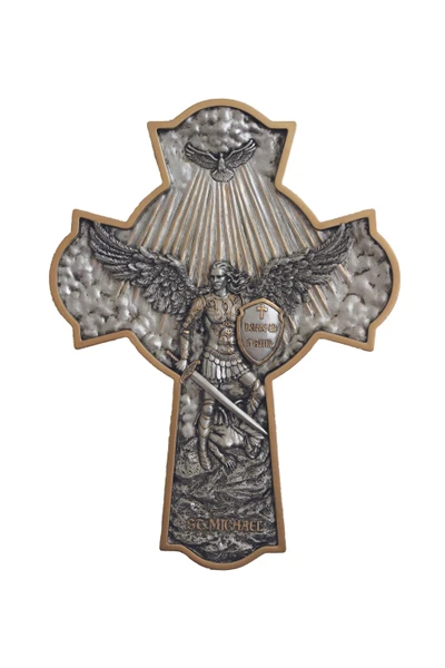 St. Michael Crucifixion Plaque Pewter Style Finish 16" SR-78308-PE