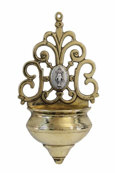 Holy Water Font with Pewter Style Miraculous Medal 7.75" 300-L-32MM