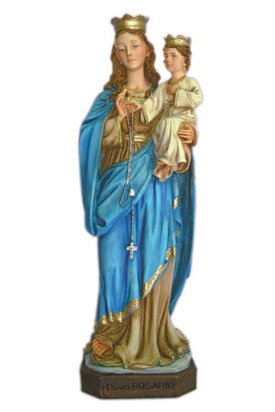 Our Lady of the Rosary Statue in Fully Hand-Painted Alabaster 11" P-631