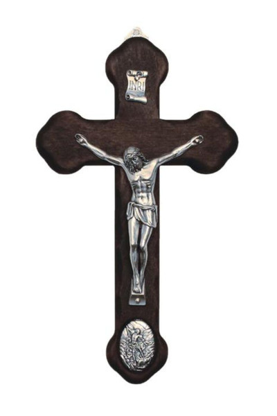 Wood Crucifix with Metal Corpus & St. Michael Medallion 8.75" MC-MIKE