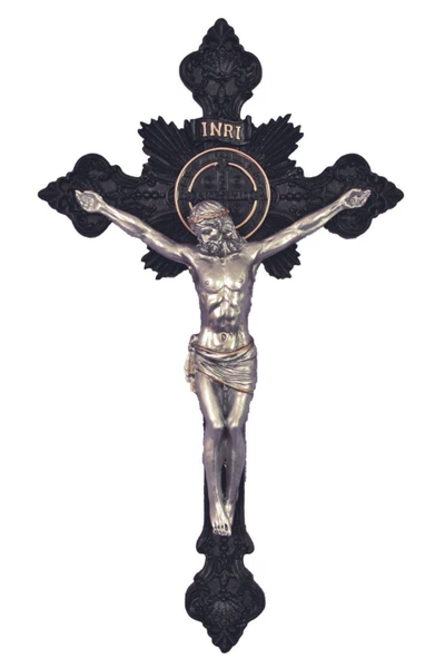 St. Benedict Crucifix Black/Pewter Style 14" SR-76590-BLK