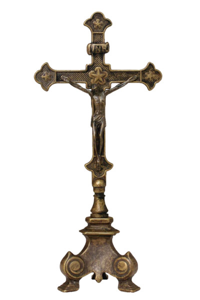 Double Sided Standing Crucifix in Antique Brass 13" 306-ADS