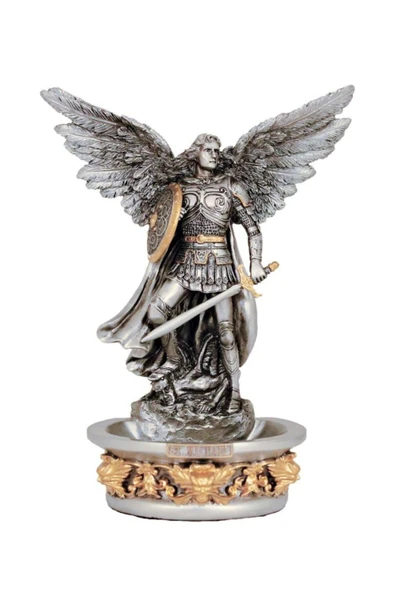 Standing/Hanging St. Michael Font in Pewter Style 7.25" SR-77799-PE