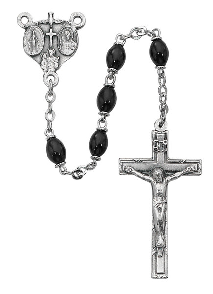 Four Way Black Glass Oval Rosary