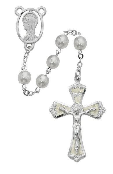 Blessed Virgin Mary Pearl Glass Rosary