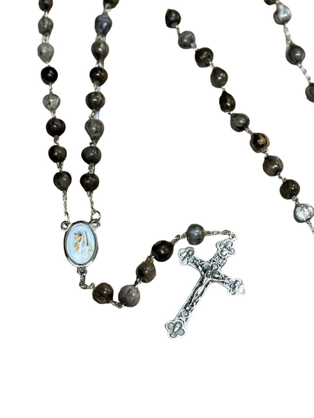 Mother Teresa Job's Tears Rosary with Mother Teresa Center-Piece R394