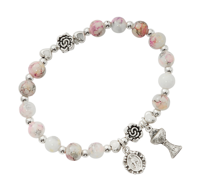 Pink Marble Stretch Communion Bracelet BR819C