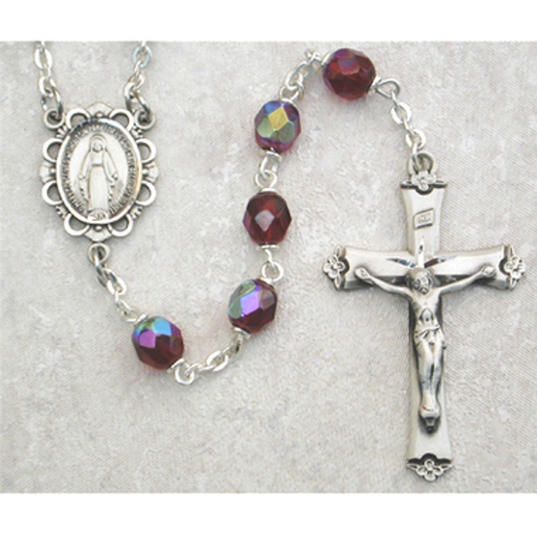 Garnet (January) Birthstone Sterling Silver Rosary 875L-GAF