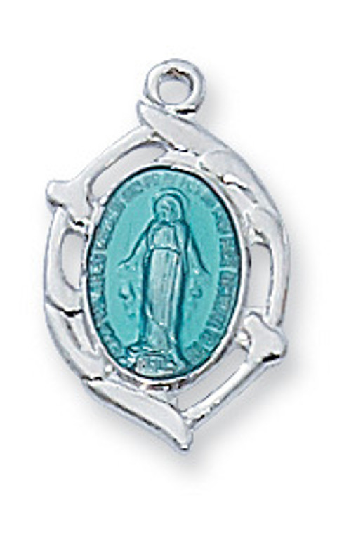 Sterling Silver Blue Miraculous Medal L982B