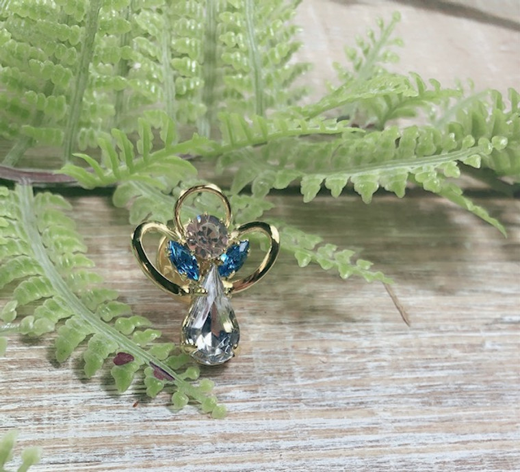 Aquamarine March Birthstone Angel Pin