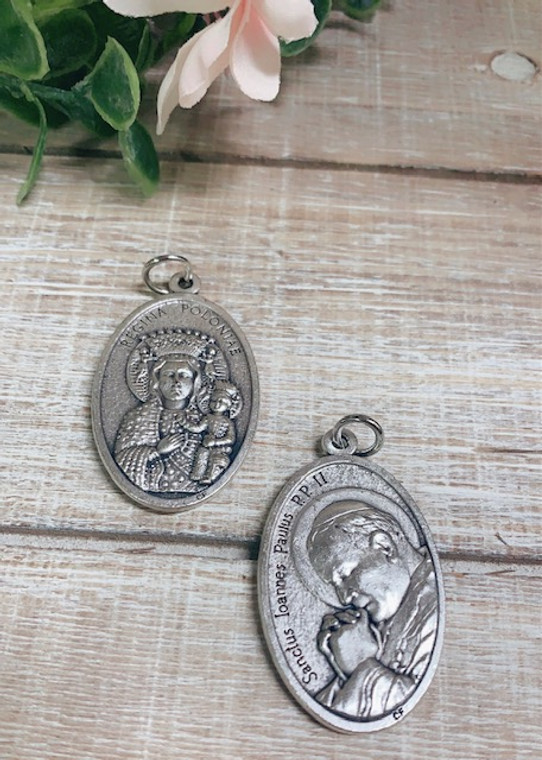 Large Double Sided Our Lady of Czestochowa/Saint John Paul II Medal