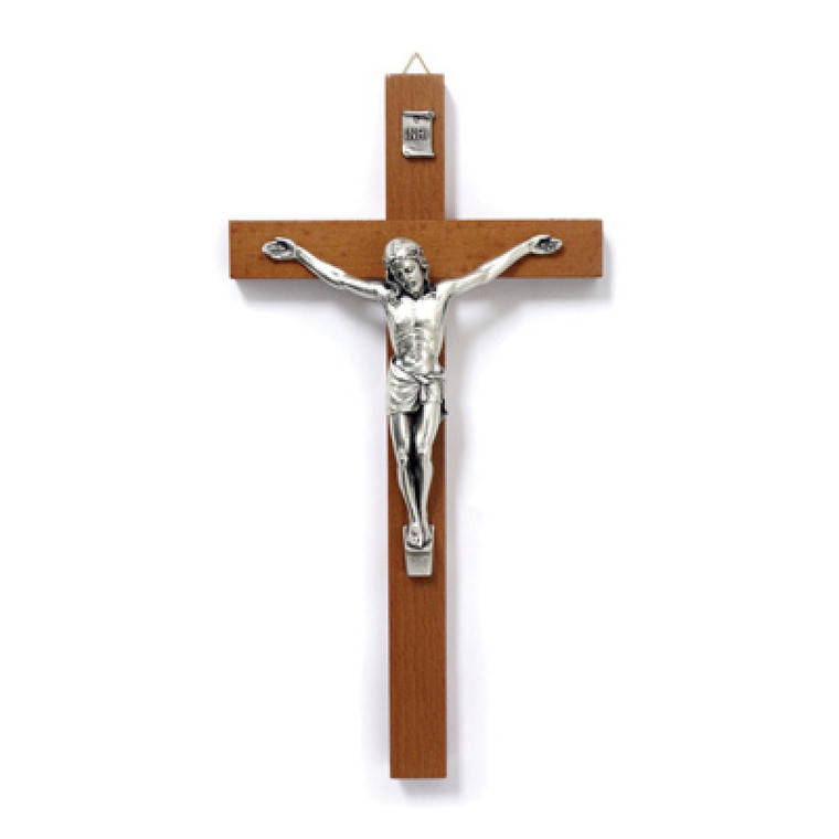 10 inch Wood Cross with Silver Corpus CX99