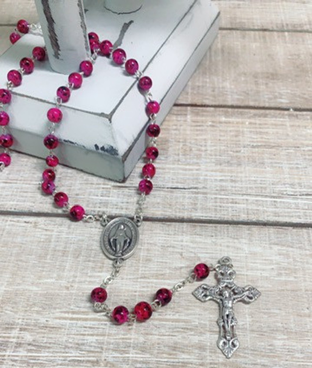 Pink Swirl Bead Rosary