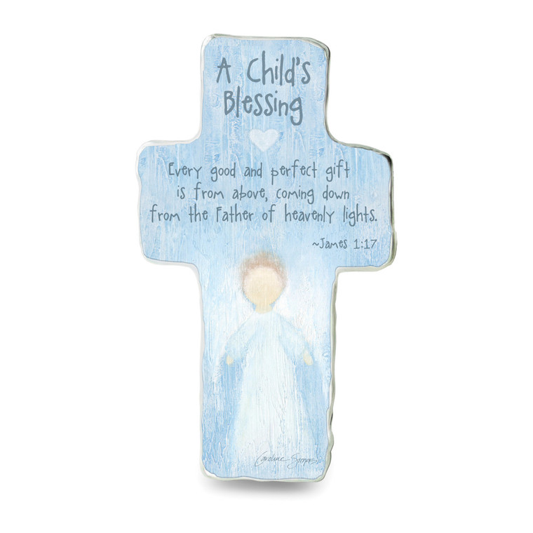 Blue Childs Blessing Metal Cross (SIM143)