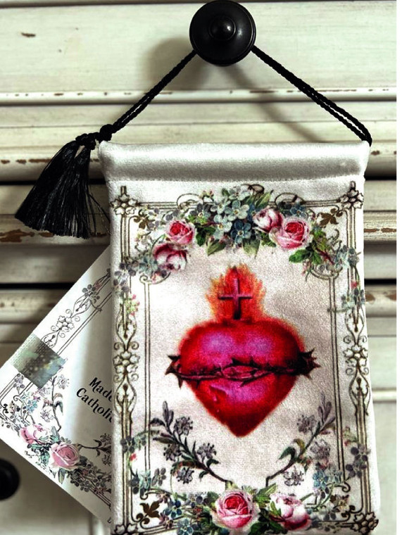 Velvet HD Print Blessings Pouch Sacred Heart White