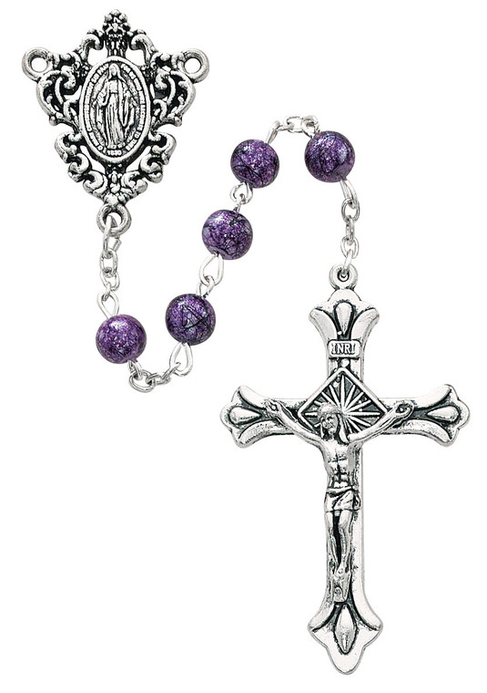 6MM Purple Glass Bead Rosary Boxed P230R