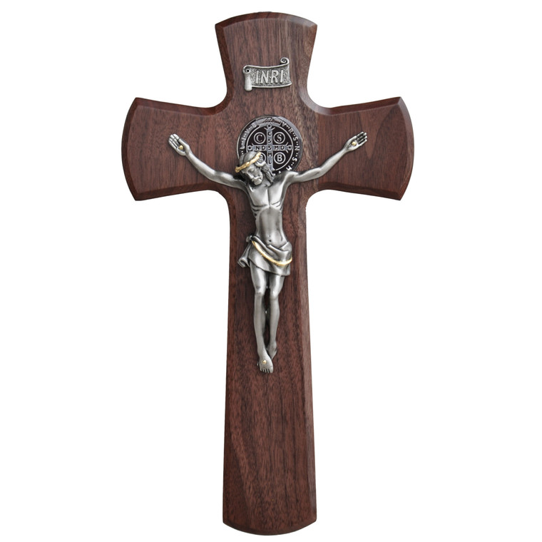 13″ Walnut St. Benedict Wall Crucifix WP330
