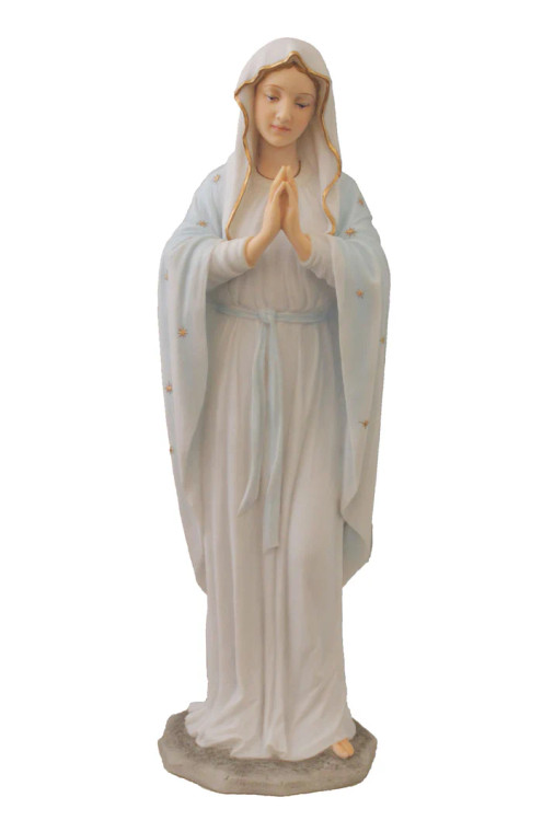 Praying Virgin in White with Beautifully Hand-Painted Gold and Light Blue Details