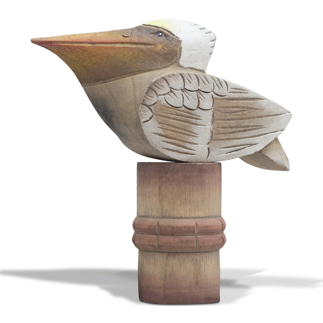 Hand Carved Wooden Pelican on Piling C013