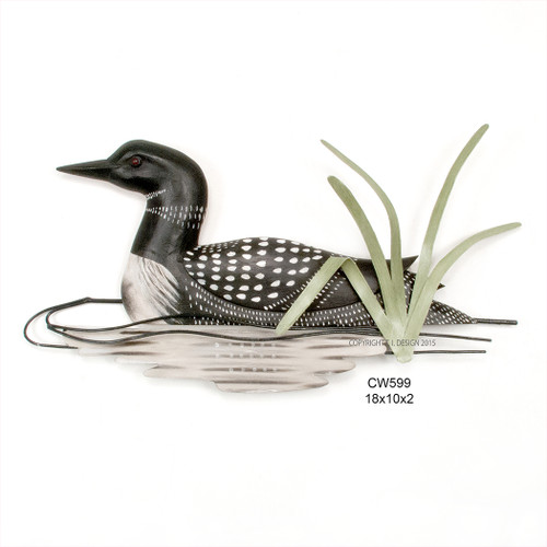 Loon in pond wood carved bird CW599