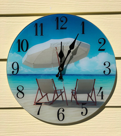 Glass Clock Beach Umbrella and Chairs Glass Clock Beach Umbrella and Chairs