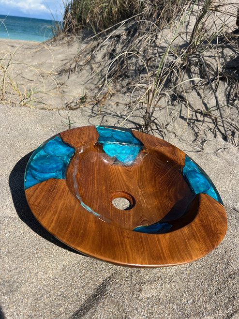 Blue Shell Resin Natural Wood Sink