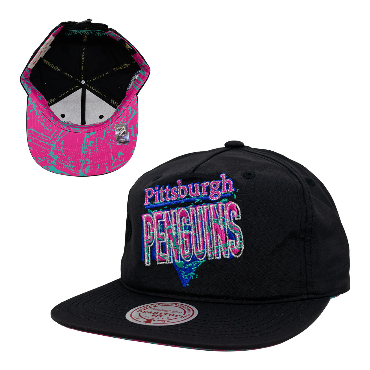 Casquette chapeau snapback logo Reebok NHL Pittsburgh Penguins or noir