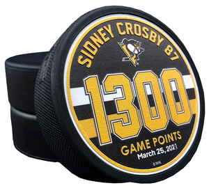 Pittsburgh Penguins Sidney Crosby 1300th Point Collector's Puck. **This item is preorder only and will ship once manufacturing is complete. 1-2 Weeks** Pittsburgh Penguins Sidney Crosby 1300th Point Collector's Puck. **This item is preorder only and will ship once manufacturing is complete. 1-2 Weeks**