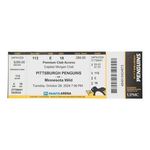 Marc-Andre Fleury Game Ticket - last NHL Game at PPG Paints Arena