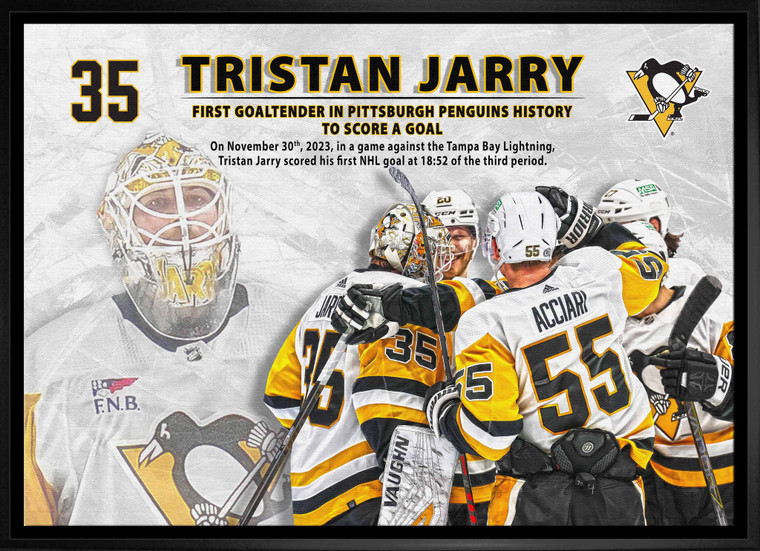 Pittsburgh Penguins Tristan Jarry First Goaltender Goal Commemorative Framed Canvas