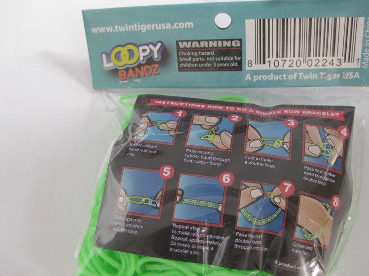 Loopy Bandz - 300 bright green silicone bands - back of package