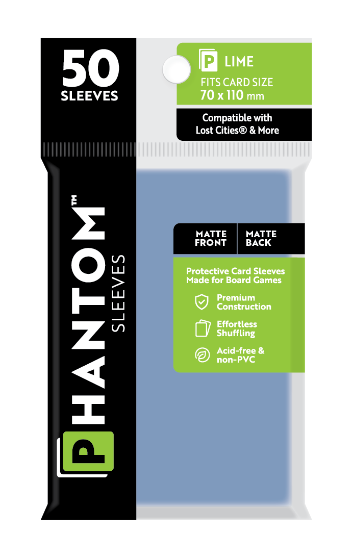 lime green card sleeves Phantom Size 70 x 110mm (Matte/Matte) With dimensions of 62 x 89 mm MATTE Prime Sleeves: Lime –