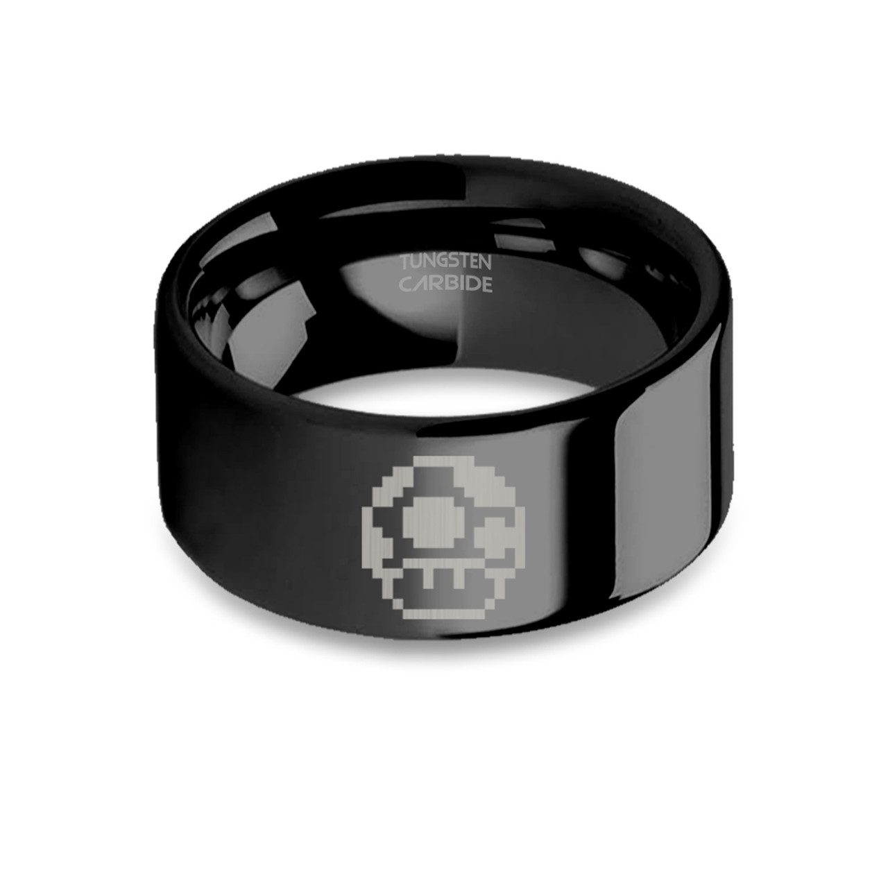 Video Game 1up Mushroom Pixel 8-bit Black Tungsten Carbide